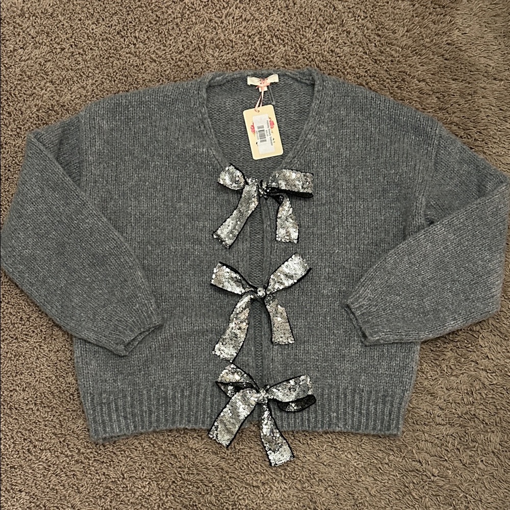 Entro Charcoal Sweater with Sequin Bow Details